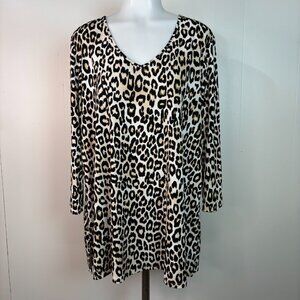 Chico's Top 2 Women's Large Leopard V-Neck Stretch Jersey 3/4 Sleeve Blouse